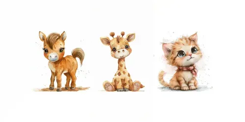Watercolor Hand-drawn Cute Animals generated by midjourney