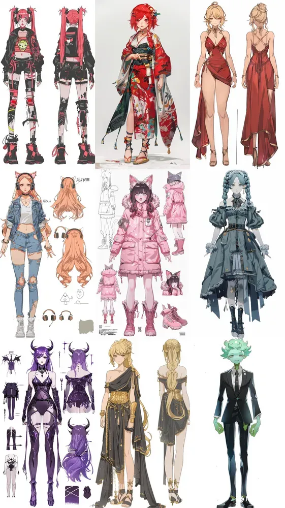 Vtuber Character Model Concept Sheets