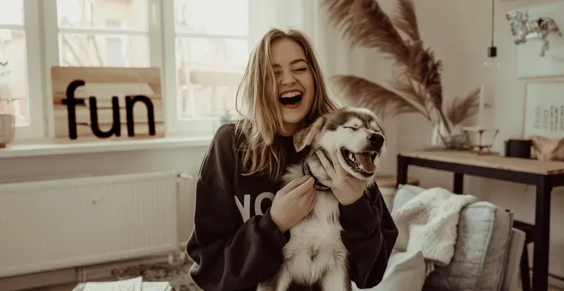 Women And Their Pets In Happy Moments
