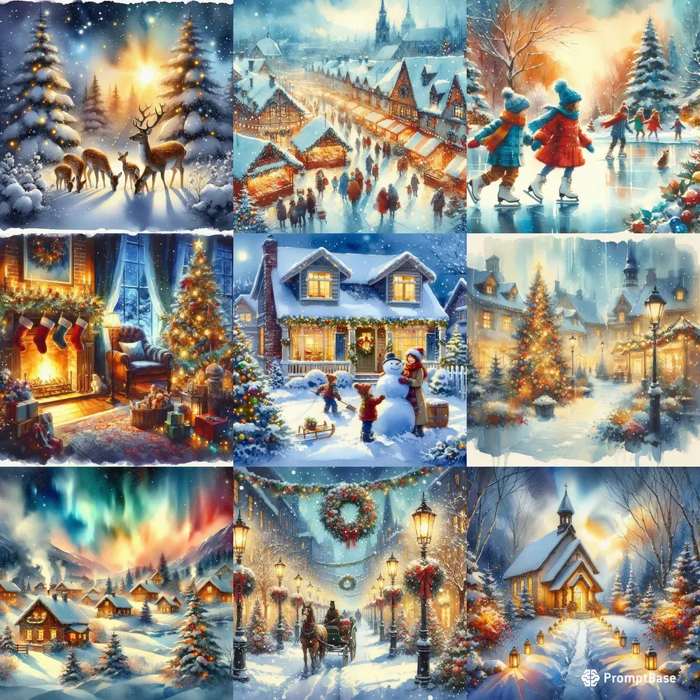 Cozy Watercolor Christmas Scenes