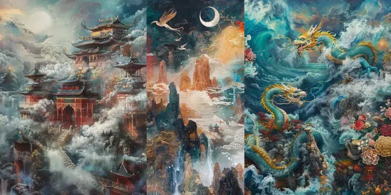 Chinese Mythical Landscapes Illustrations generated by undefined