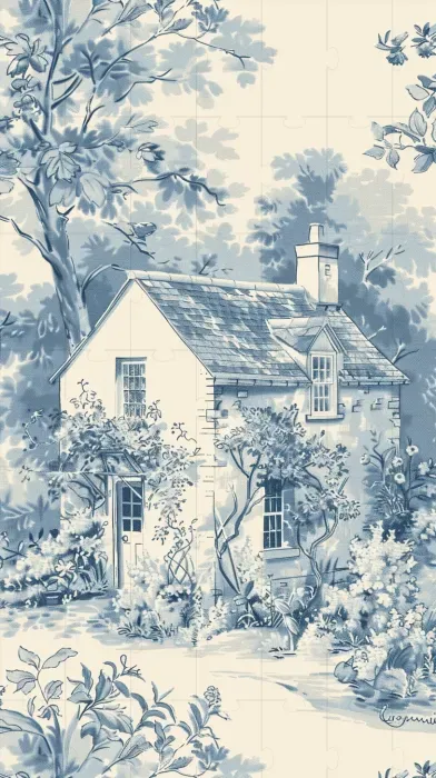 Vintage Toile Modern House Illustrations