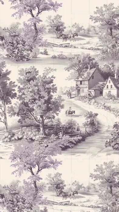 Vintage Toile Modern House Illustrations