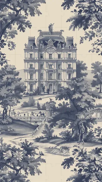 Vintage Toile Modern House Illustrations