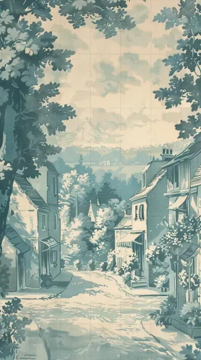 Vintage Toile Modern House Illustrations
