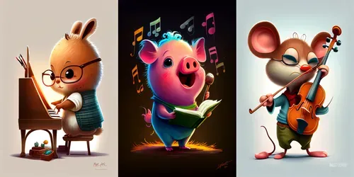 Musician Animals Cartoons generated by midjourney