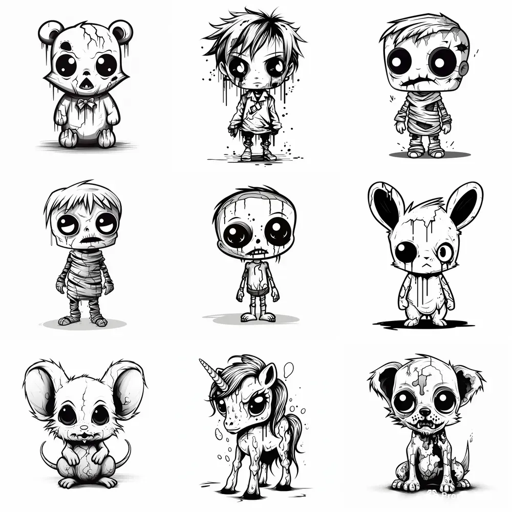 Zombie Characters Gothic Kids Sketches
