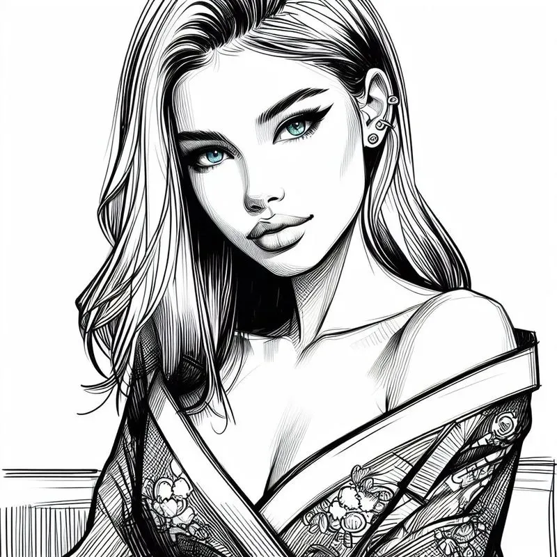 Pencil Portrait Beautiful Models