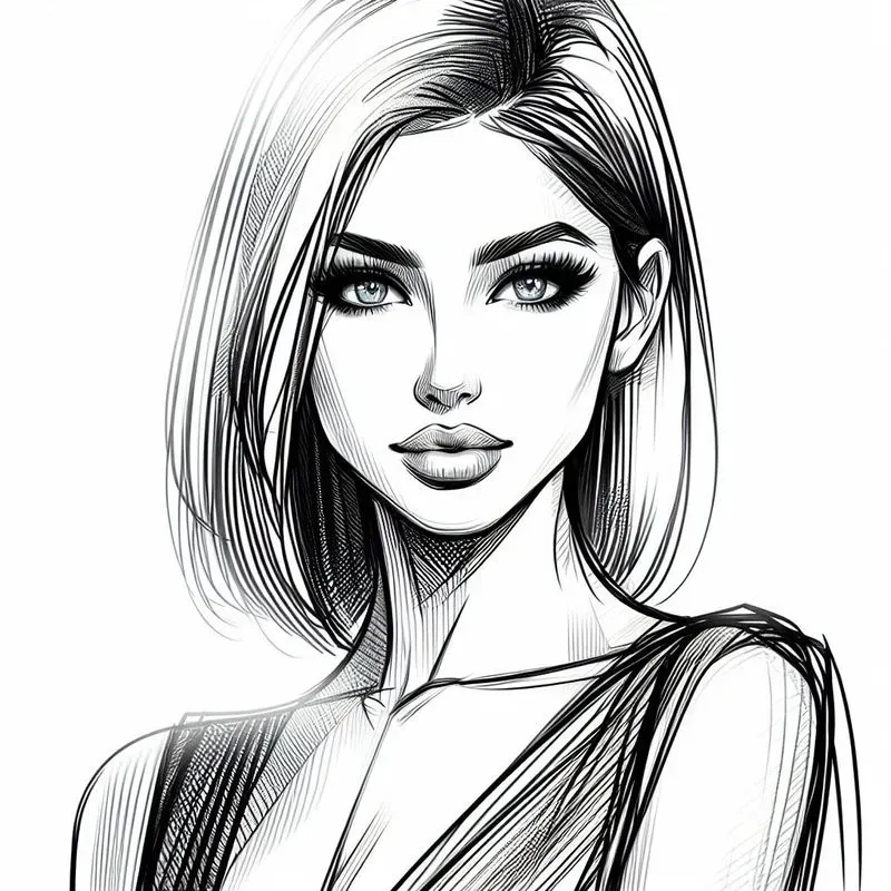Pencil Portrait Beautiful Models