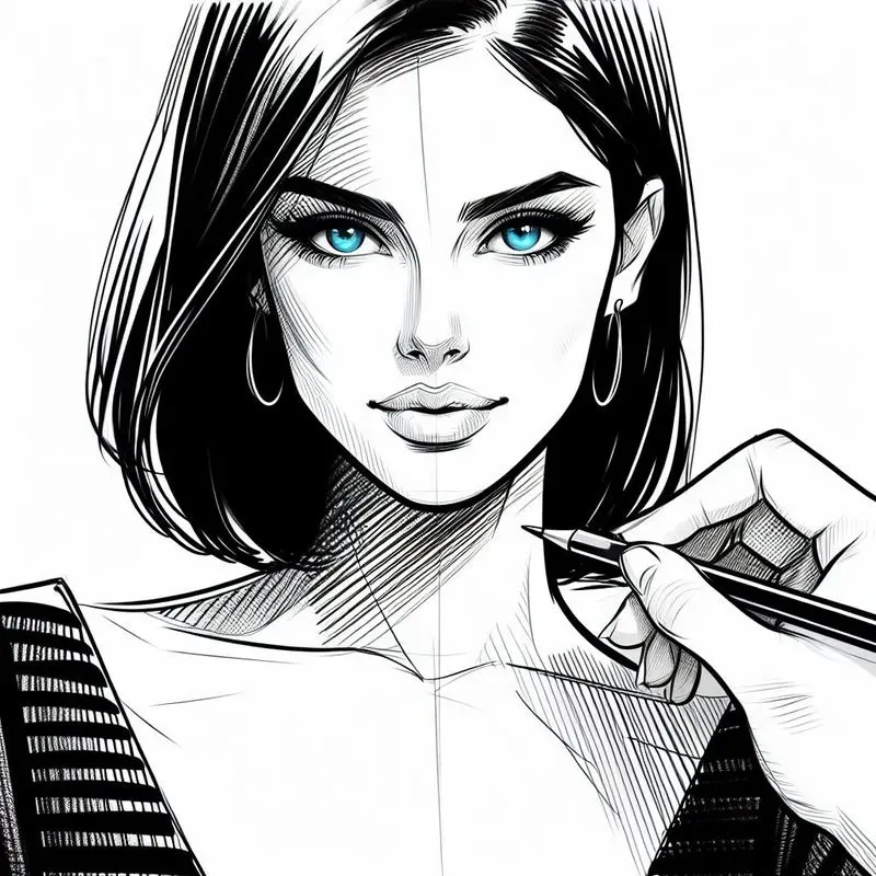 Pencil Portrait Beautiful Models