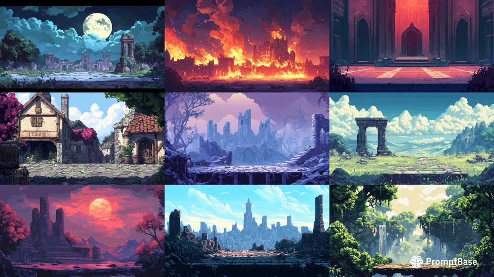 Retro Pixel Art Platform Backgrounds