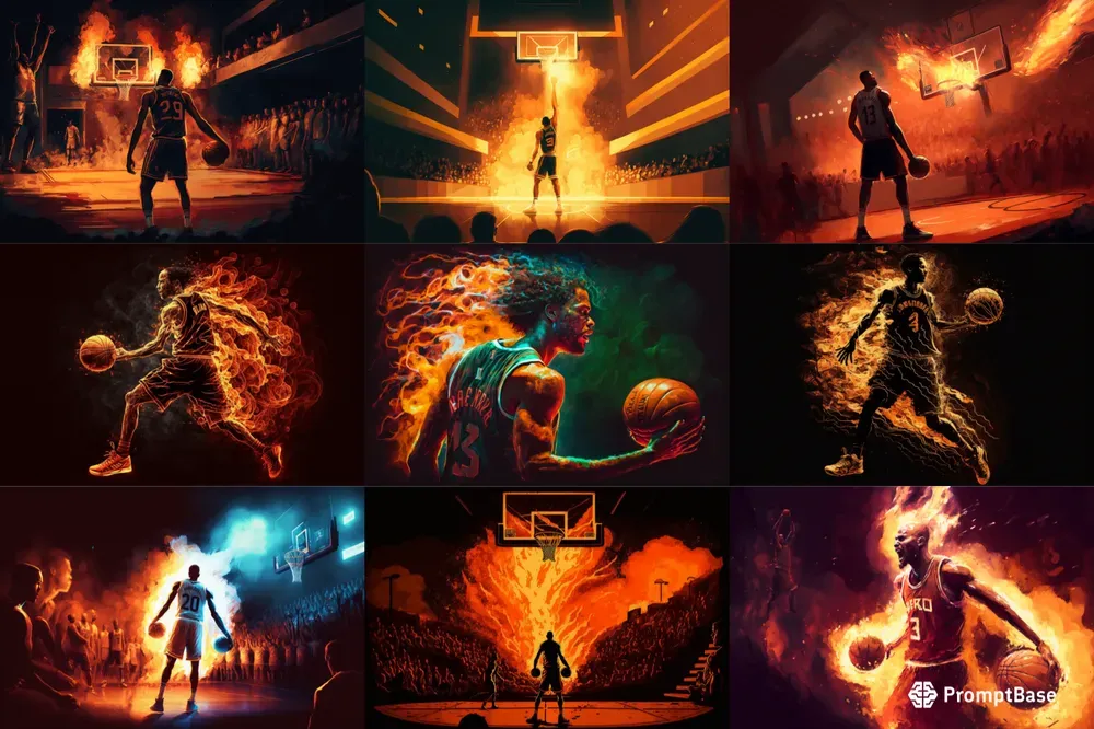 Fiery Basketball Scenes