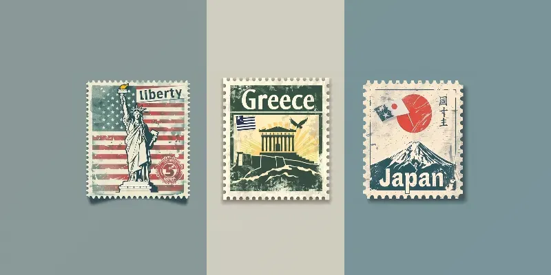 Vintage Postage Stamps Vector Clip Art generated by undefined