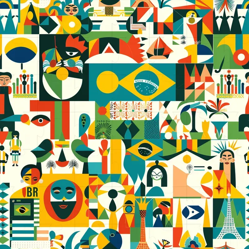 Countries Iconic Symbols Seamless Patterns