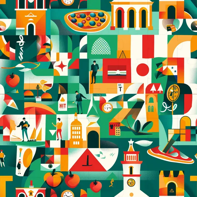 Countries Iconic Symbols Seamless Patterns