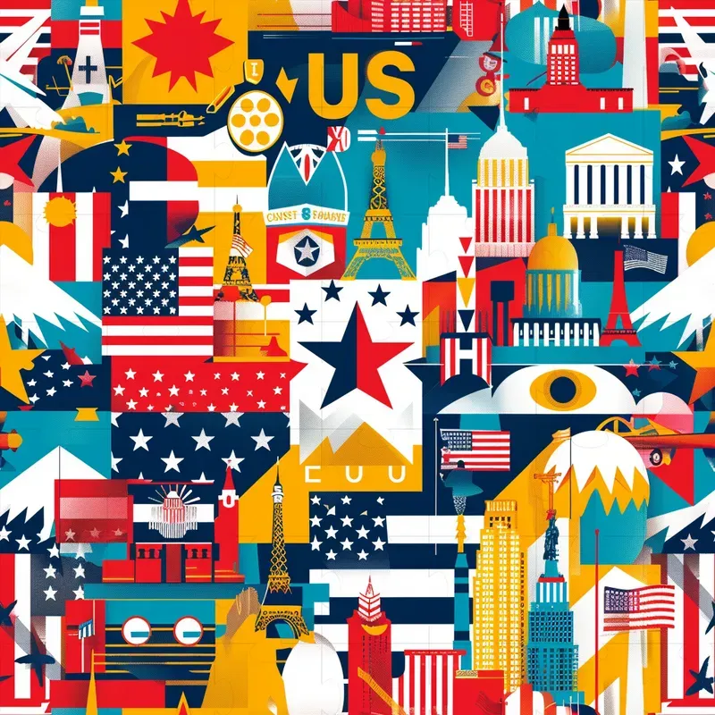 Countries Iconic Symbols Seamless Patterns