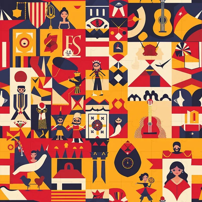 Countries Iconic Symbols Seamless Patterns