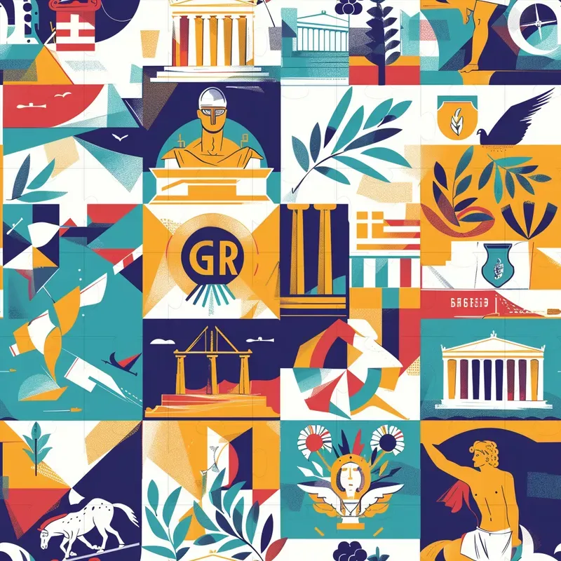 Countries Iconic Symbols Seamless Patterns