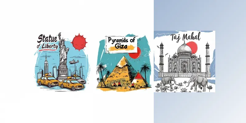 Famous Landmarks In Simple Drawings generated by undefined