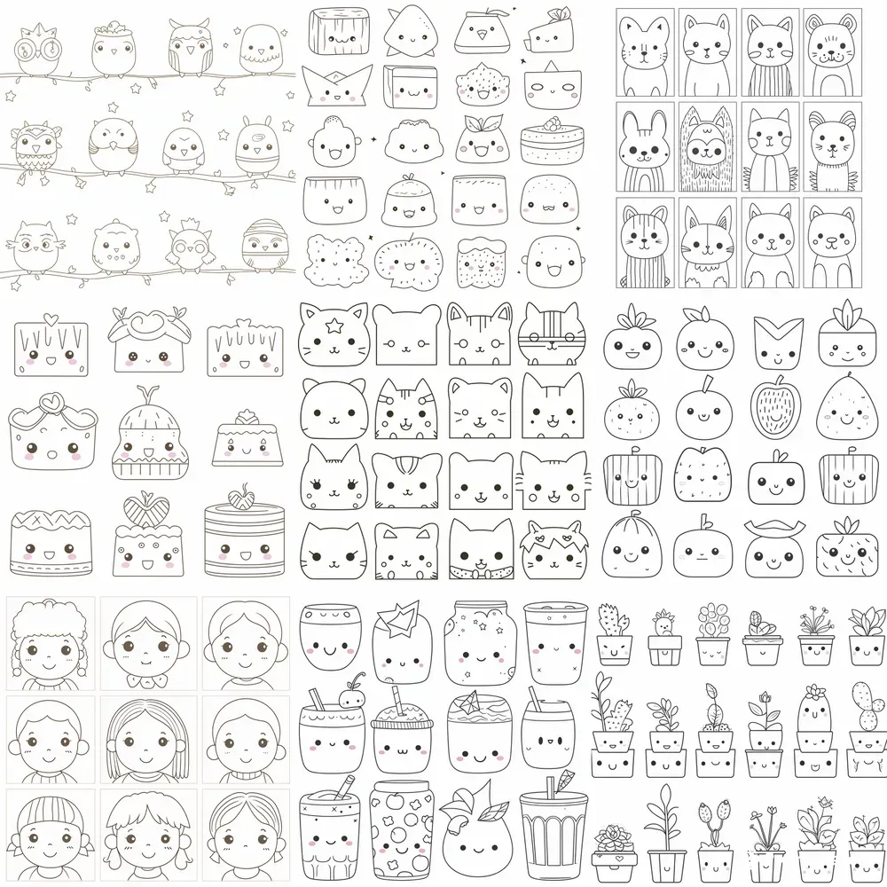 Kawaii Patterns Coloring Book Pages