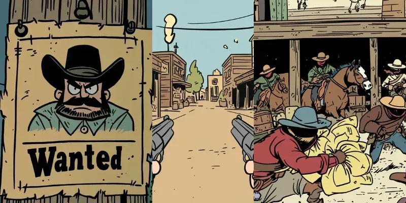 Consistent Classic Western Comic Scenes generated by undefined