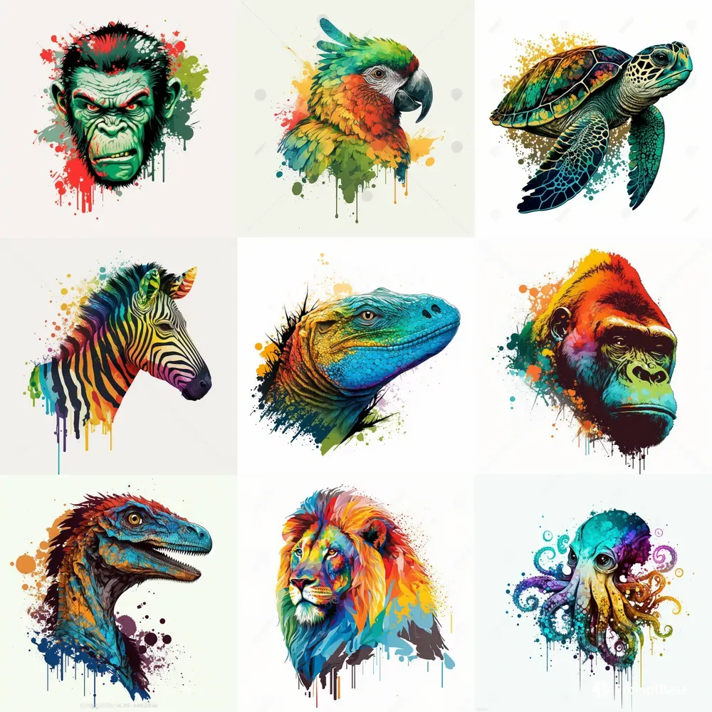 Color-field Style Animal Head Illustrations