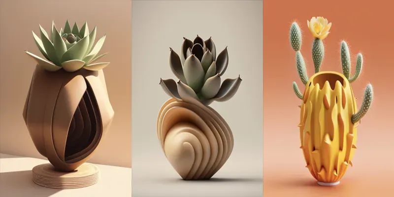 Plants In Futuristic And Abstract Vases generated by undefined