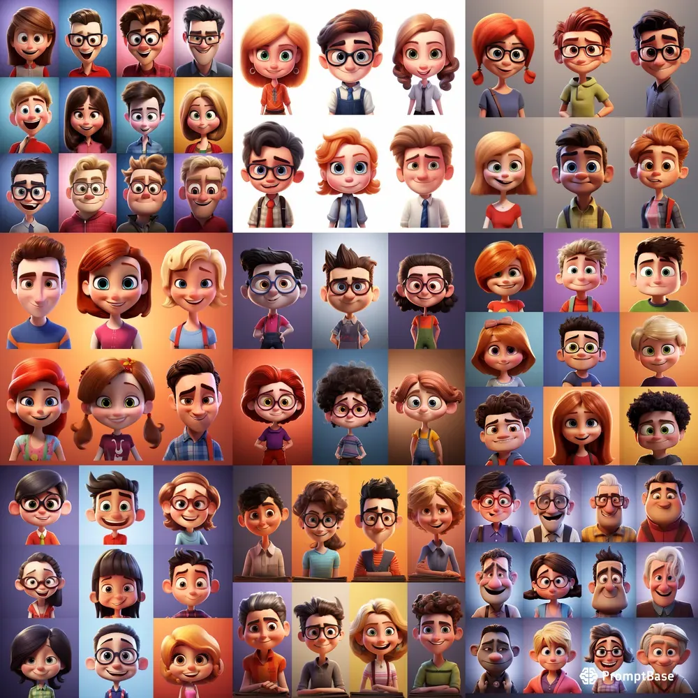 Cartoon Characters In The Pixar Style