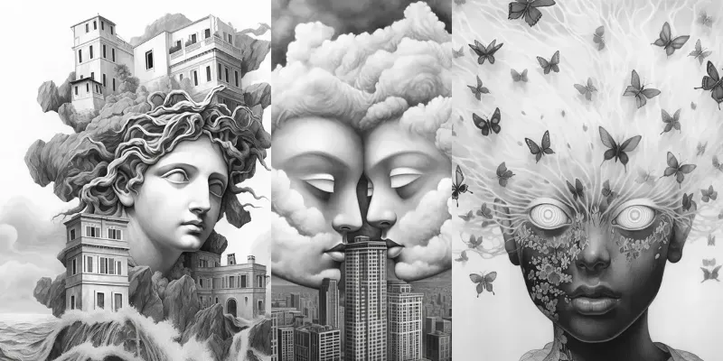 Black And White Surrealism Illustrations generated by undefined