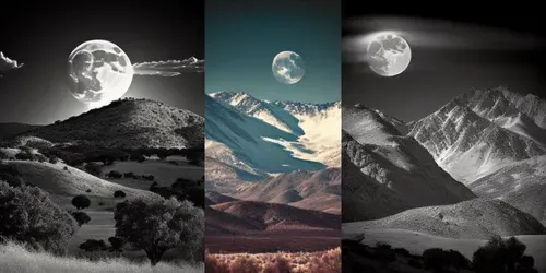 Photorealistic BW Photos Of Landscapes And Moons generated by midjourney