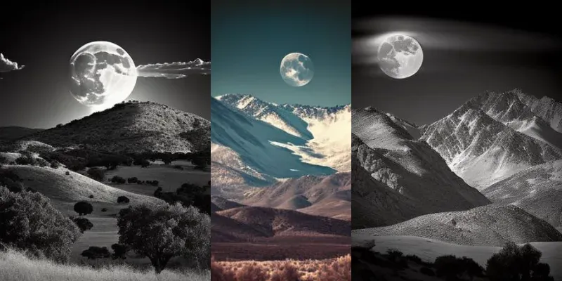 Photorealistic BW Photos Of Landscapes And Moons generated by undefined