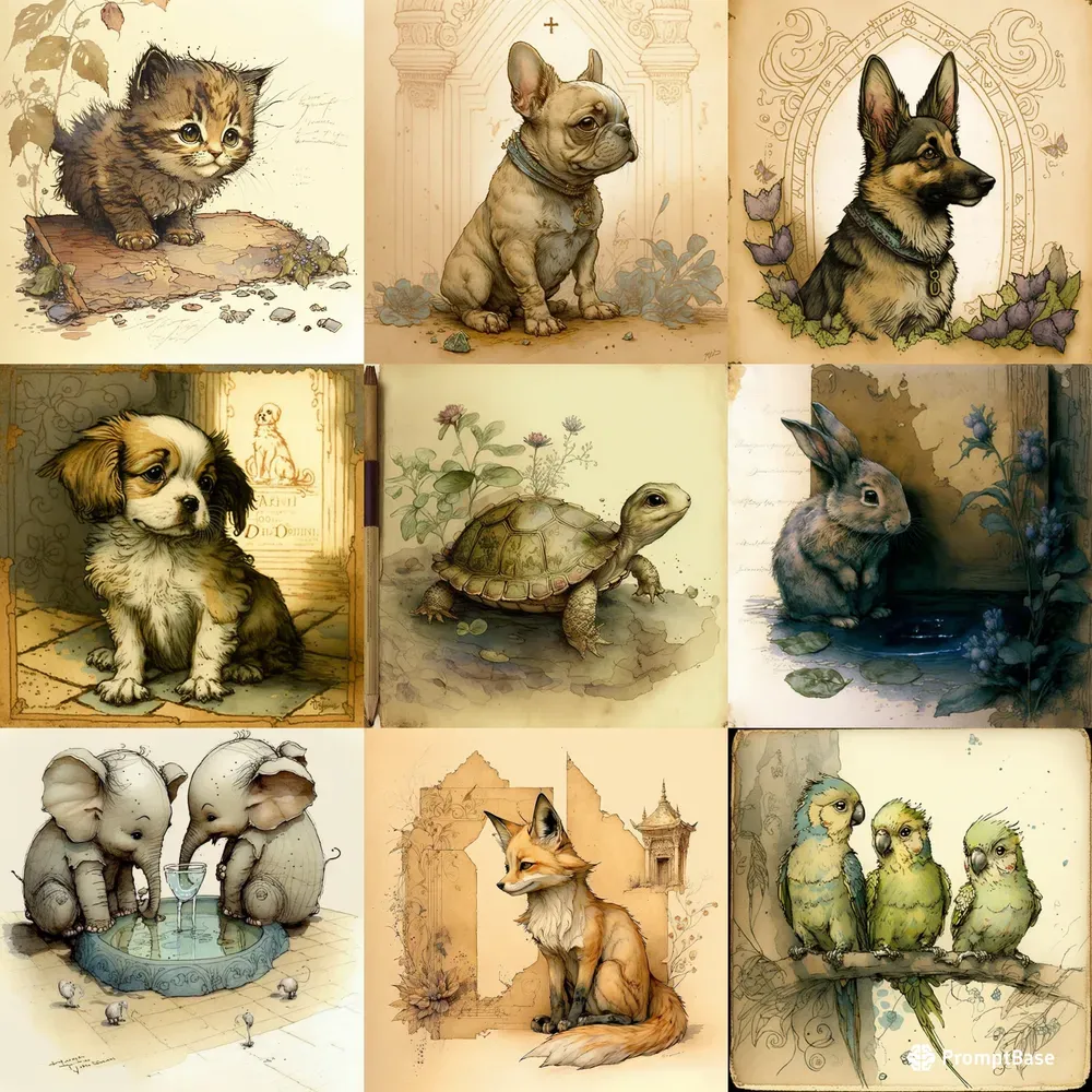 Victorian Style Illustrations Adorable Animals
