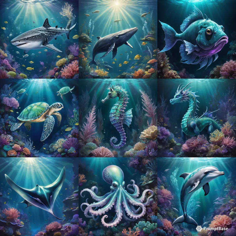 Mystical Ocean Creatures Underwater