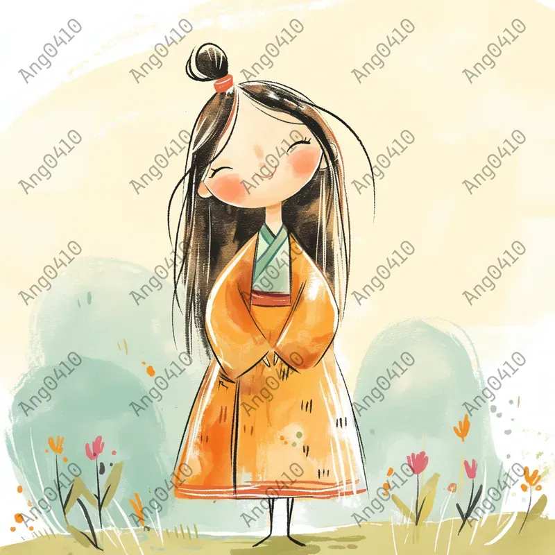 Cute Cartoon Characters In Watercolor Style