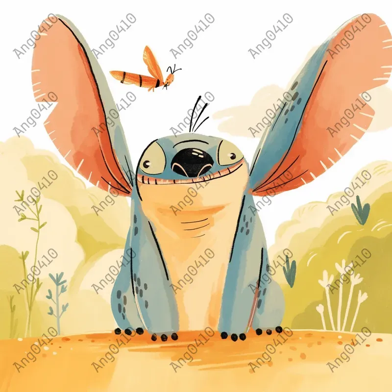 Cute Cartoon Characters In Watercolor Style