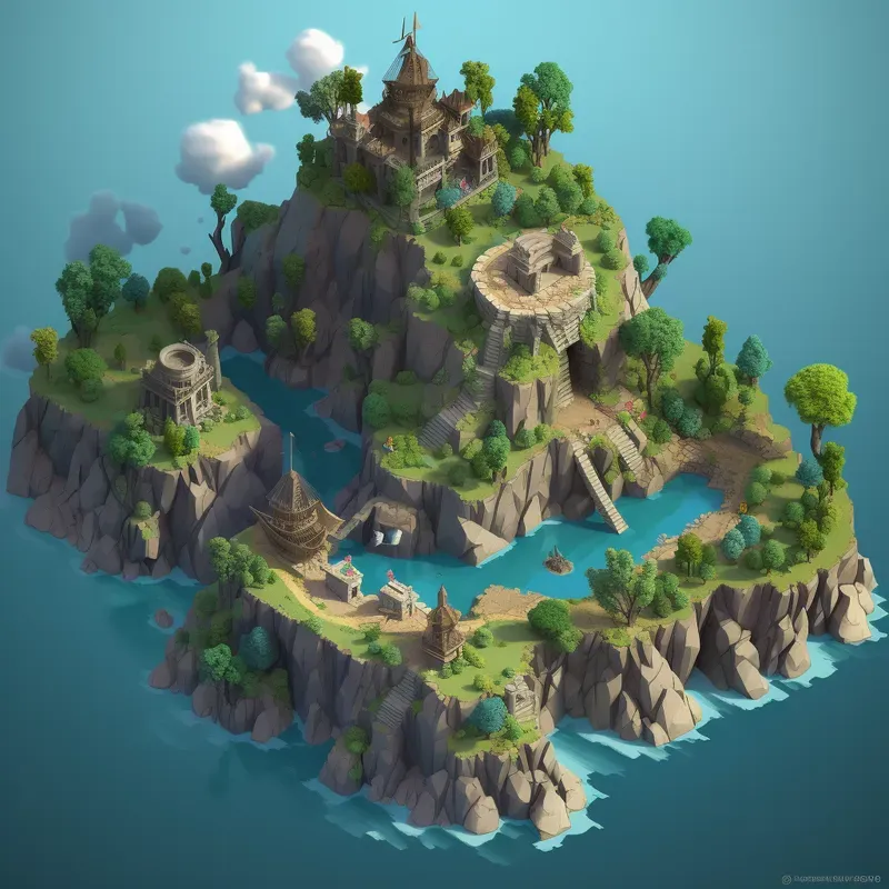 3D Rendered Isometric Design Game Scenes