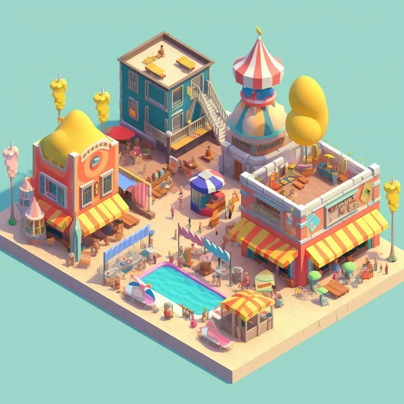 3D Rendered Isometric Design Game Scenes