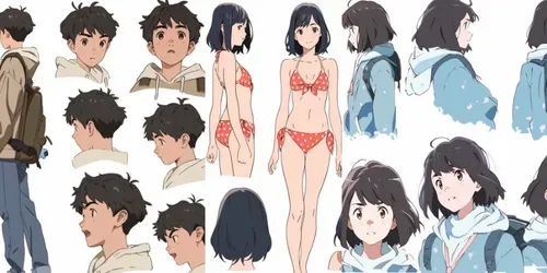 Makoto Shinkai Character Design Sheets generated by midjourney