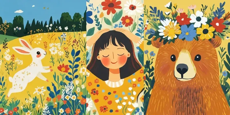 Whimsical Folk Art Illustrations generated by undefined