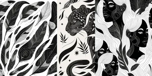 Elegant Black White Line Art Patterns generated by midjourney