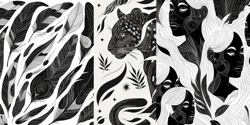Elegant Black White Line Art Patterns generated by undefined