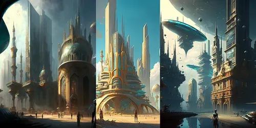 Metropolises generated by midjourney