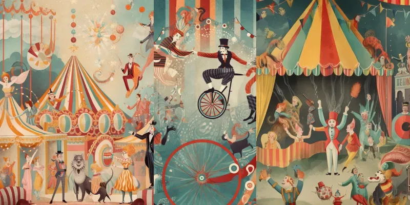 Whimsical Vintage Circus Scenes generated by undefined