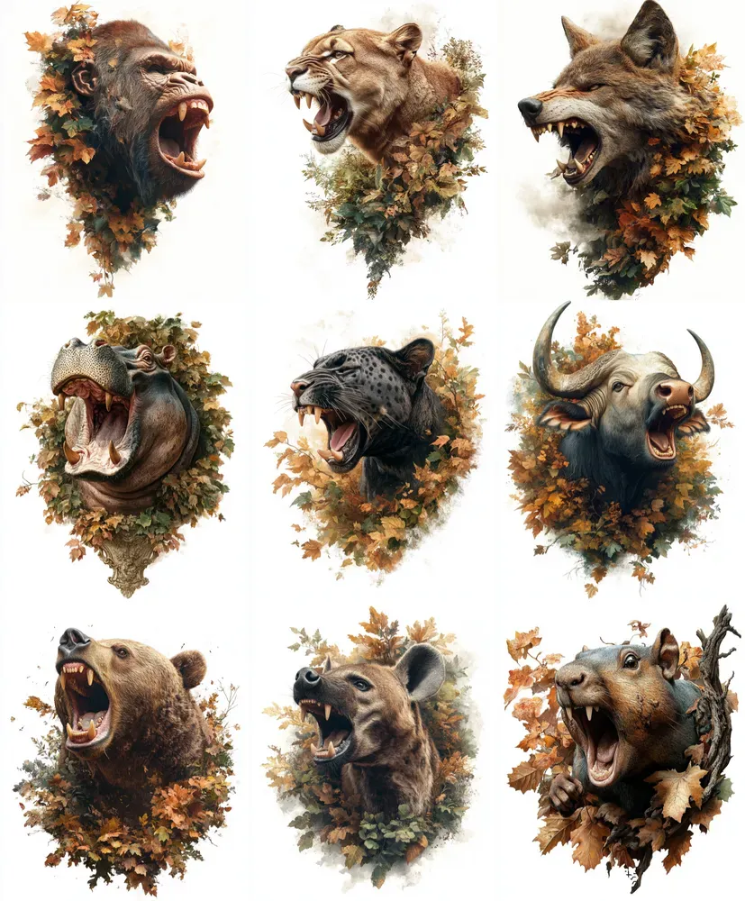 Hyperrealistic Animal Autumn Foliages