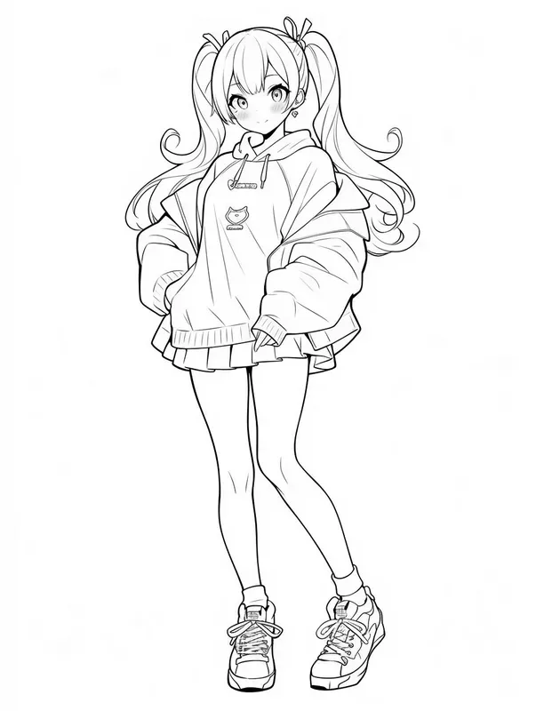Anime Girl For Coloring Book