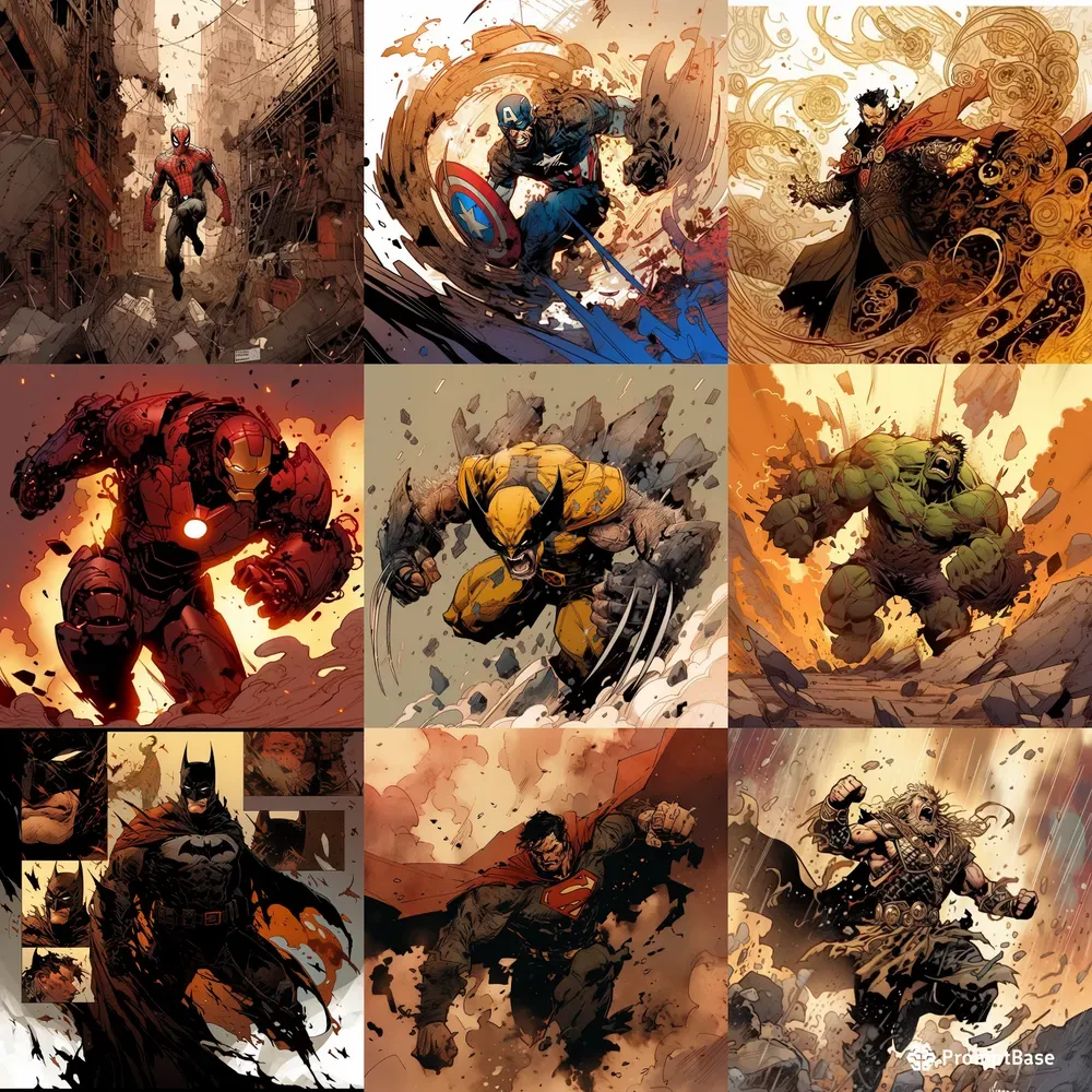 Powerful Superhero Comic Action Scenes