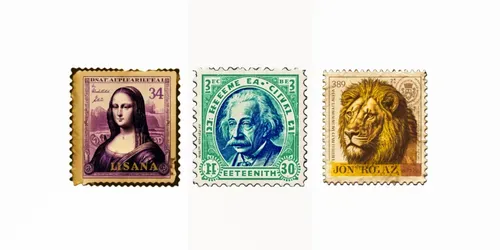 Colorful Vintage Style Postal Stamps generated by midjourney