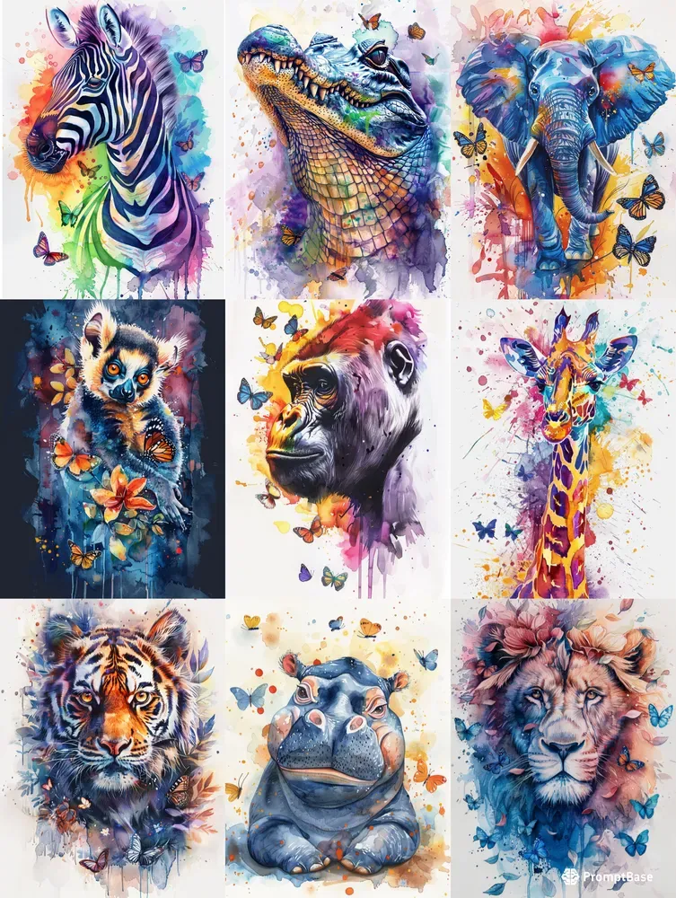 Watercolor Animals And Butterflies