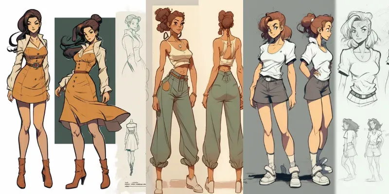 Full-body Fashion Character Sketches generated by undefined