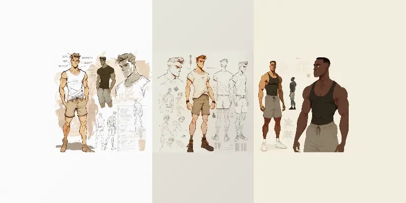 Male Full-body Fashion Character Sketches generated by undefined